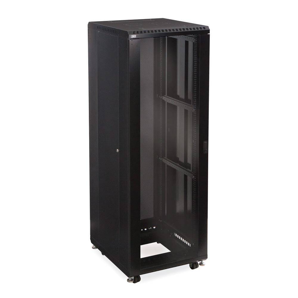 37U LINIER Server Cabinet with Glass & Vented Doors & Casters 24" Depth